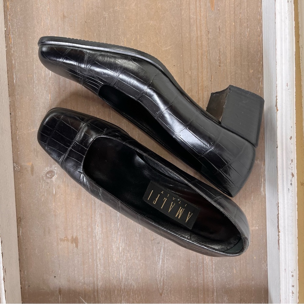 Amalfi Italy Black Textured Leather Ladies Pump Work Dress Shoes Sz 6.5B - Picture 7 of 8